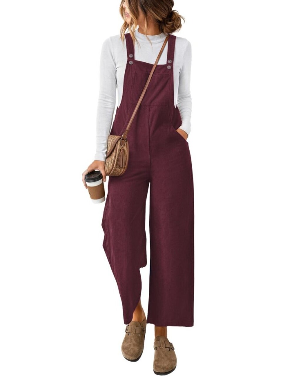 Corduroy Overalls for Women Casual Loose Jumpsuits with Pocket